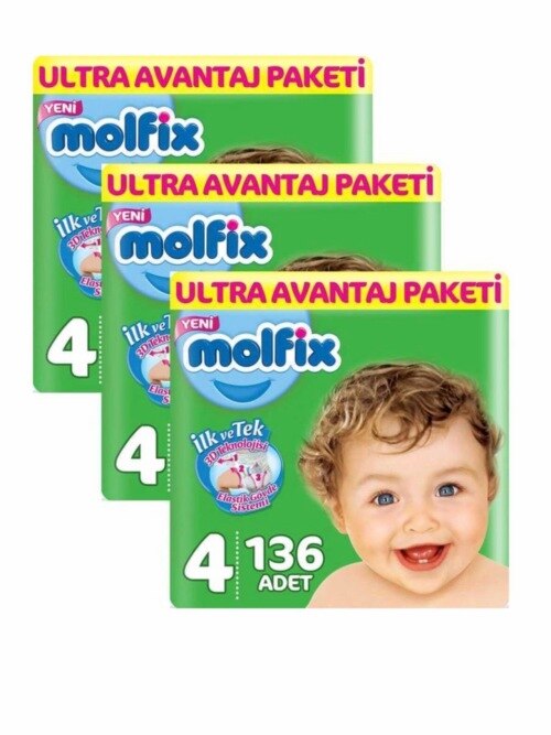 Molfix Baby Diaper Ʈ Ƽ  4 ȣ 3x136 Pcs